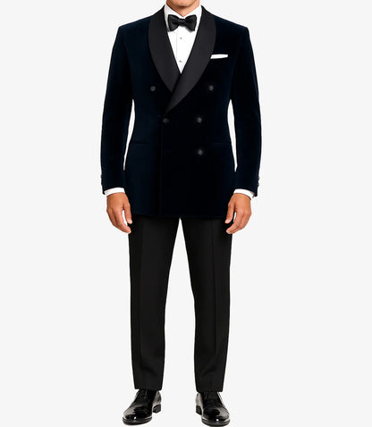 Raleigh Men's Shawl Lapel Blue Velvet Tuxedo - Double-Breasted