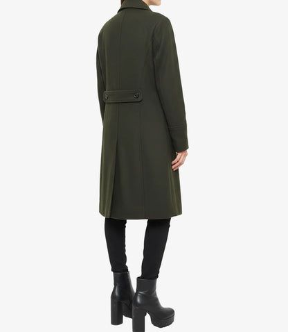 Womens Olive Green Double Breasted Wool Coat