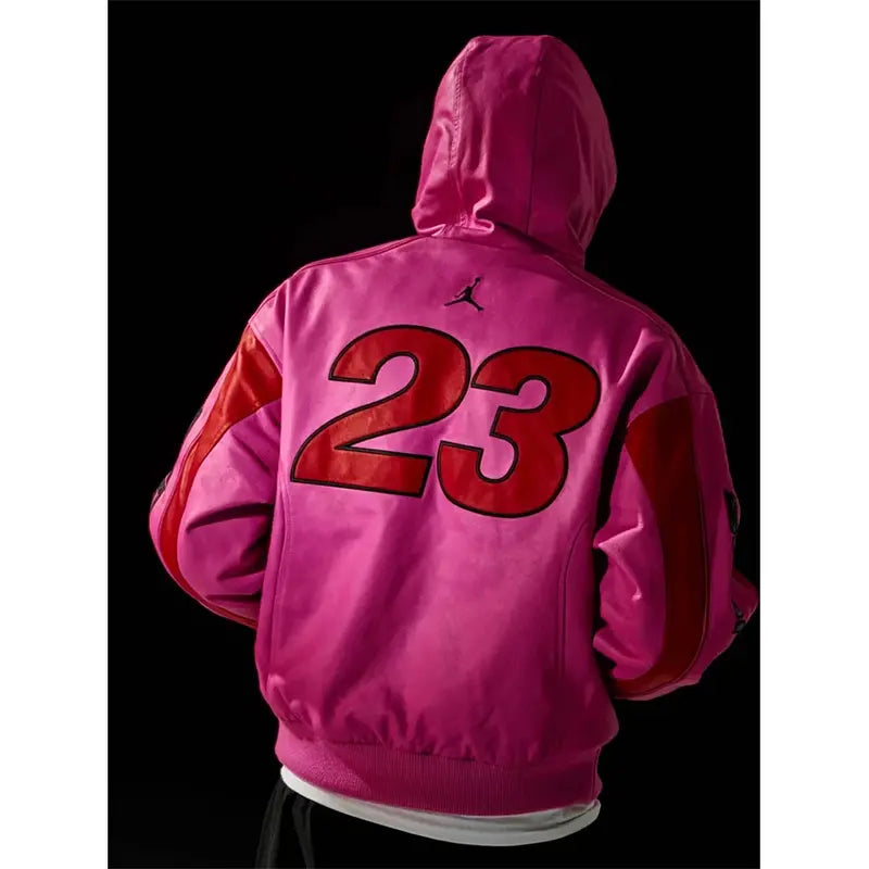 Supreme X Jordan Pink Hooded Leather Jacket