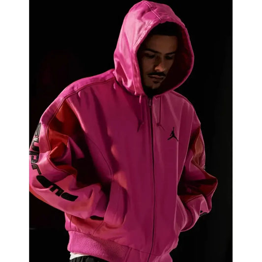 Supreme X Jordan Pink Hooded Leather Jacket