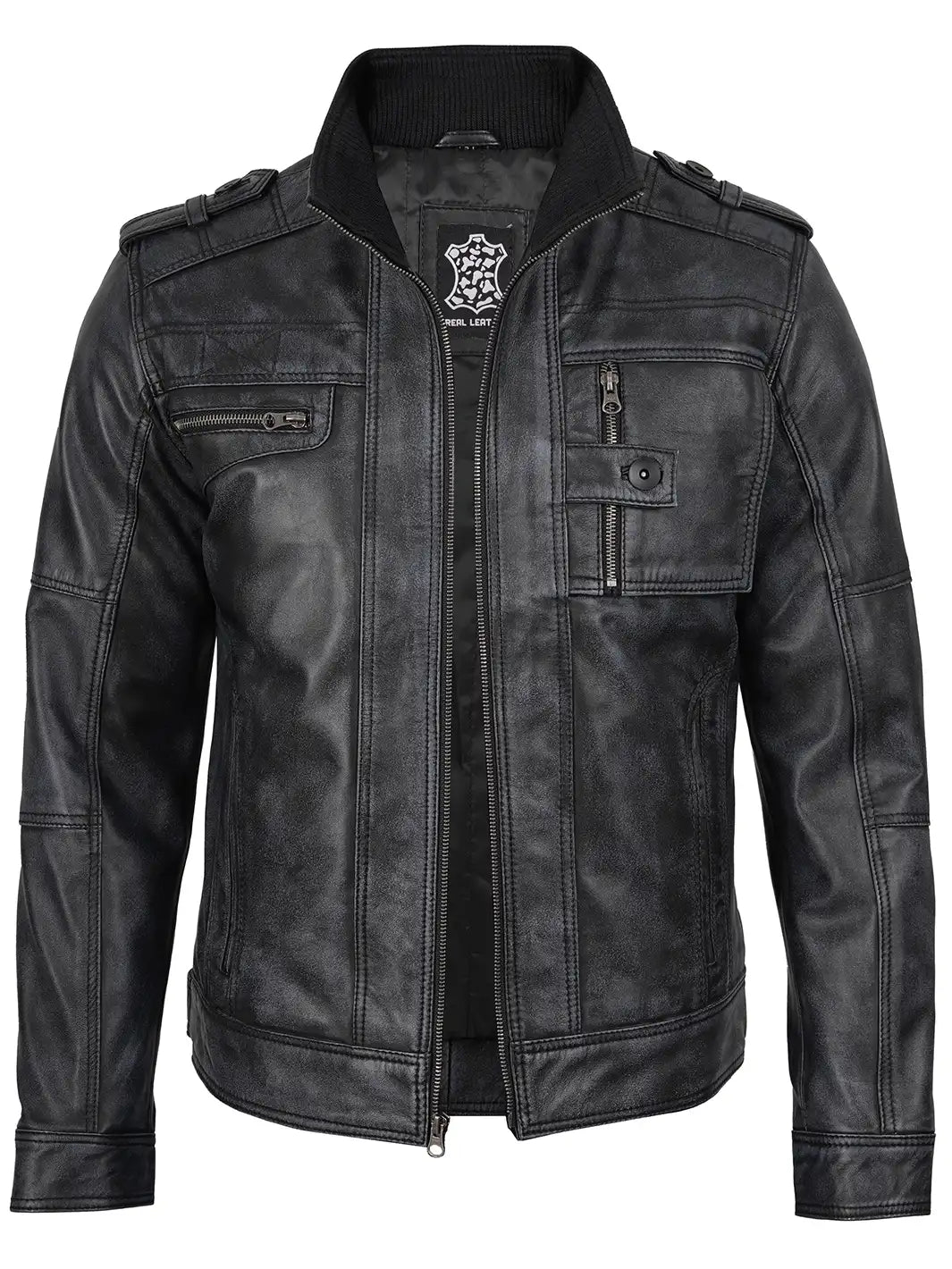 Men's Black Leather Biker Jacket