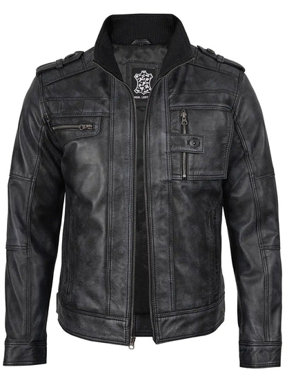 Men's Black Leather Biker Jacket
