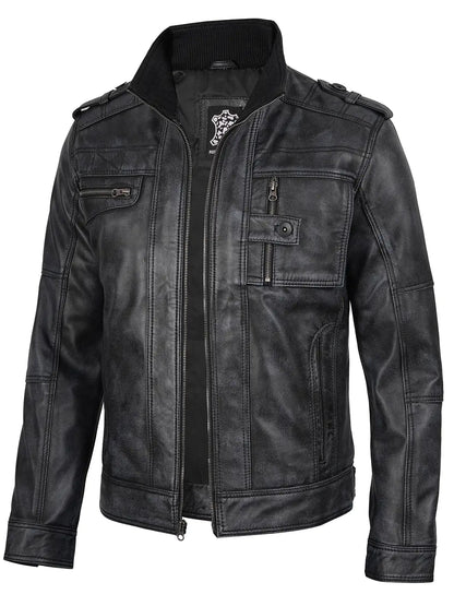 Men's Black Leather Biker Jacket