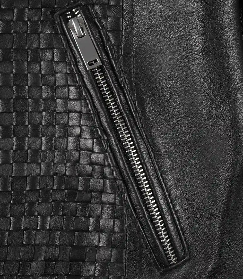 Maude Black Textured Leather Jacket for Women