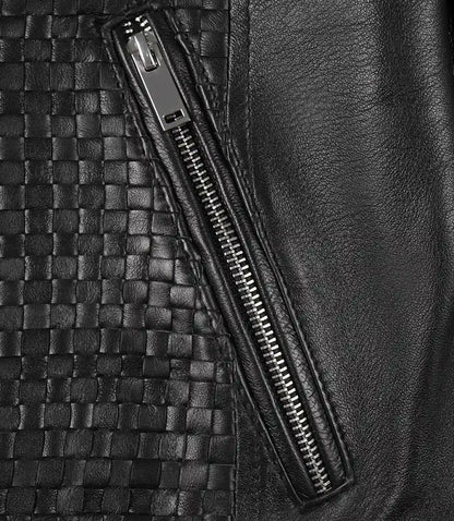 Maude Black Textured Leather Jacket for Women