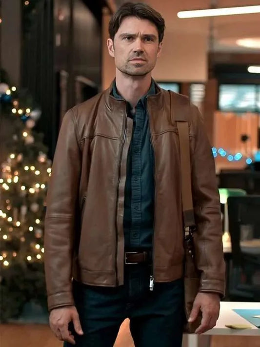 Corey Sevier The Christmas Charade 2024 Brown Leather Jacket Max Jackets