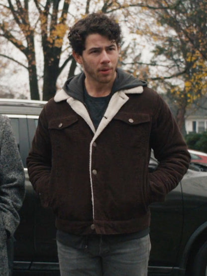 The Good Half 2024 Nick Jonas Brown Shearling Jacket Max Jackets