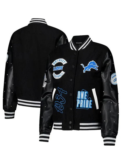 Detroit Lions Black Sparkle Varsity Jacket