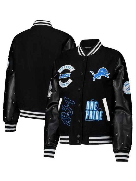 Detroit Lions Black Sparkle Varsity Jacket