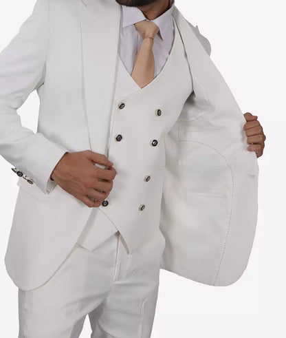 Antonio Men's Peak Lapel Off-White 3-Piece Slim Fit Suit