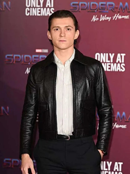 Spider Man No Way Home Movie Event Tom Holland Black Leather Jacket Max Jackets