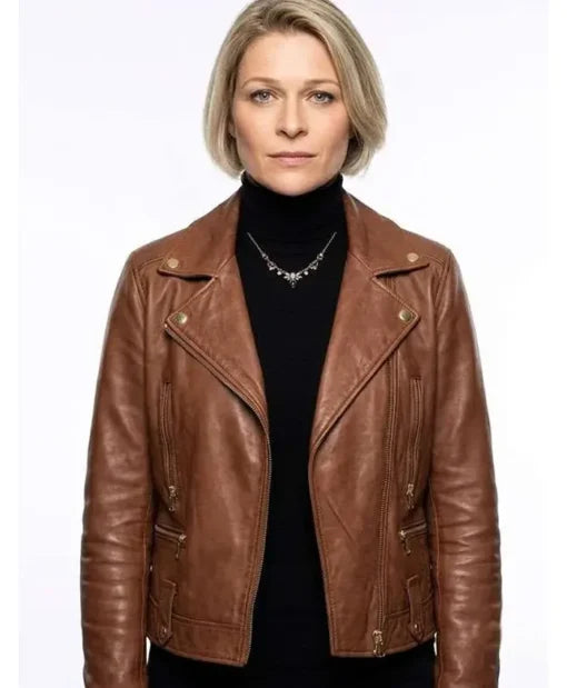 Trying S03 Karen Newman Brown Leather Jacket