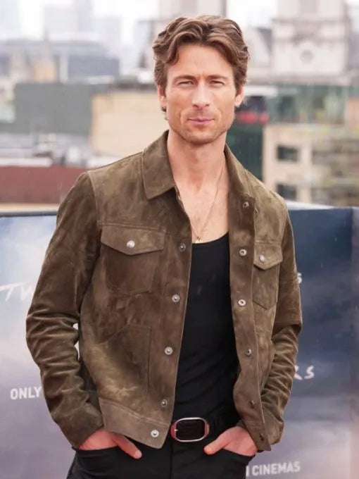 Glen Powell Twisters 2024 Brown Suede Jacket Max Jackets