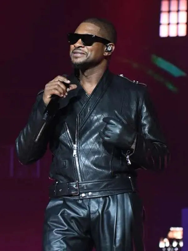 Usher Hot 107.9 Birthday Bash 2024 Black Leather Jacket Max Jackets