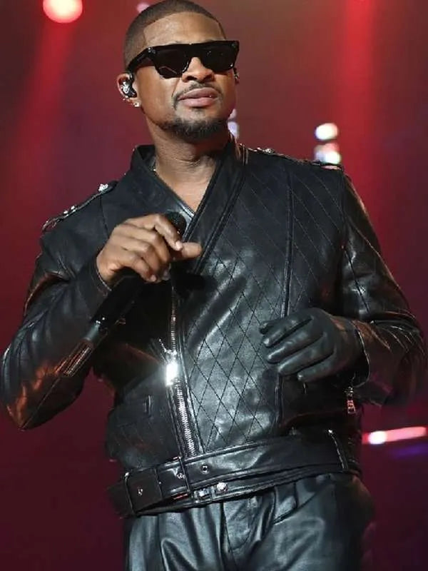 Usher Hot 107.9 Birthday Bash 2024 Black Leather Jacket Max Jackets