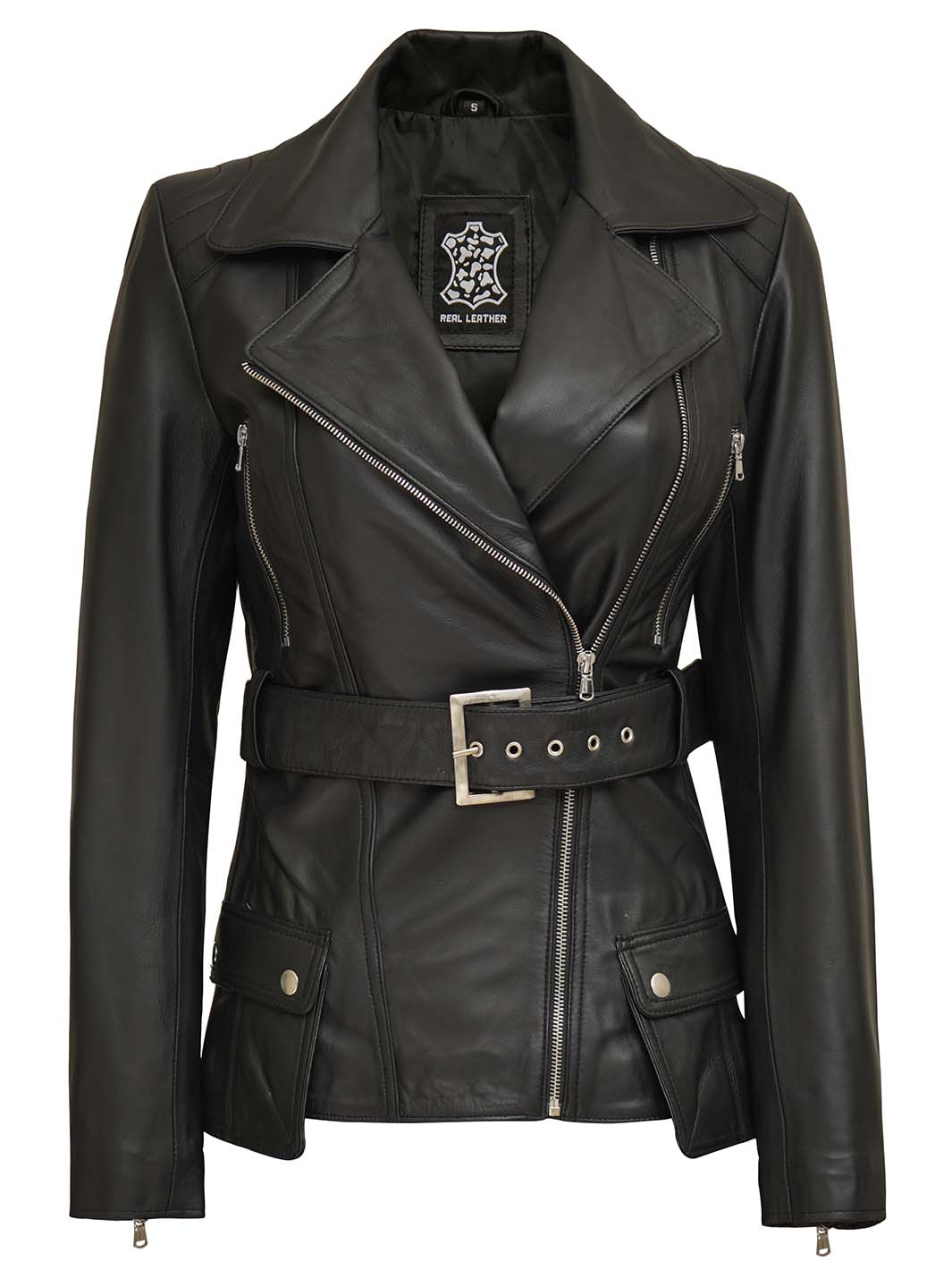 Victoria Women's Black Asymmetrical Leather Jacket | Biker Style