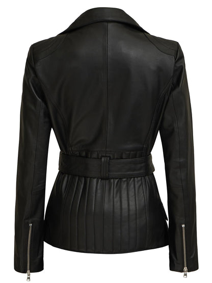 Victoria Women's Black Asymmetrical Leather Jacket | Biker Style