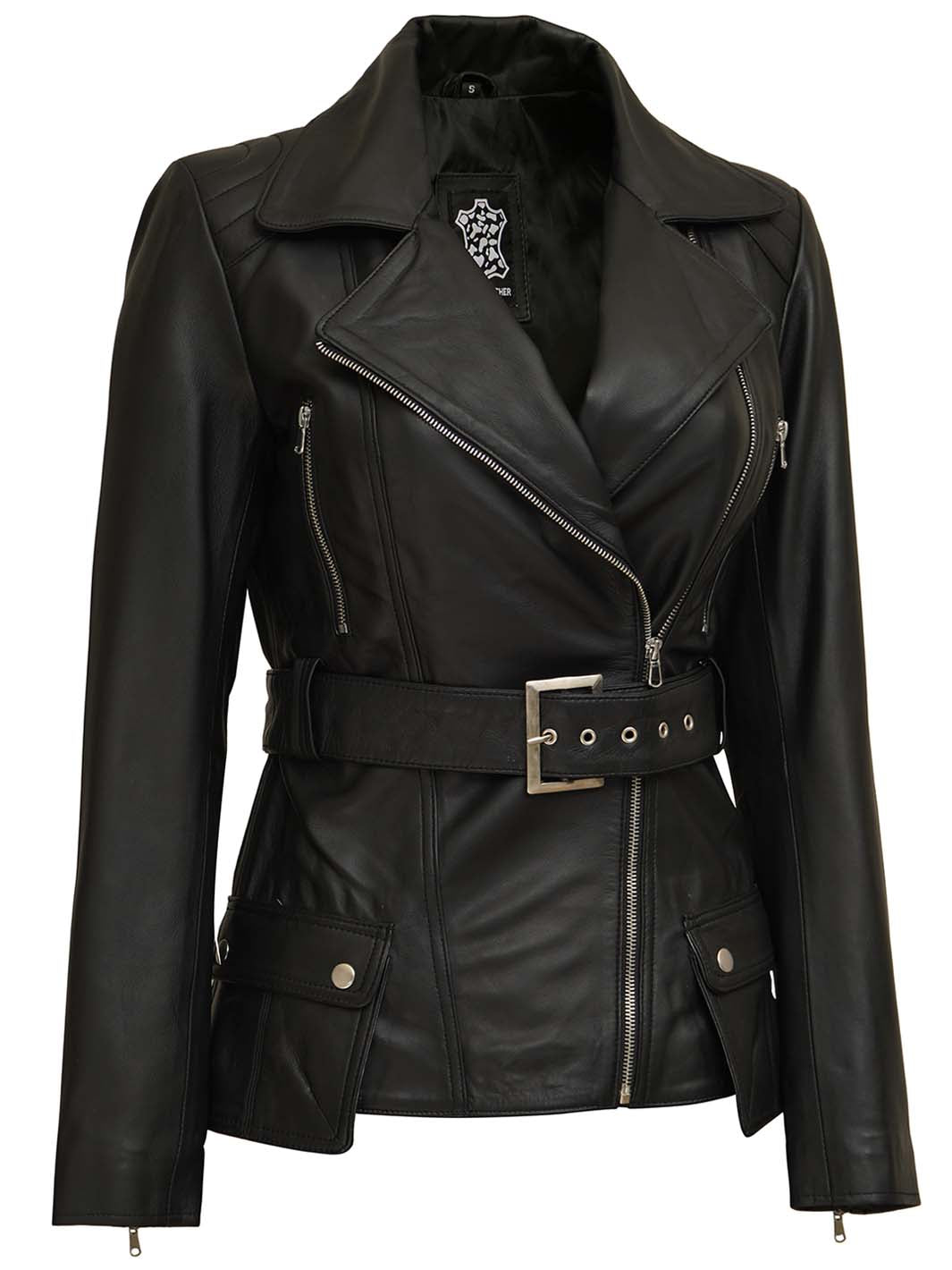 Victoria Women's Black Asymmetrical Leather Jacket | Biker Style