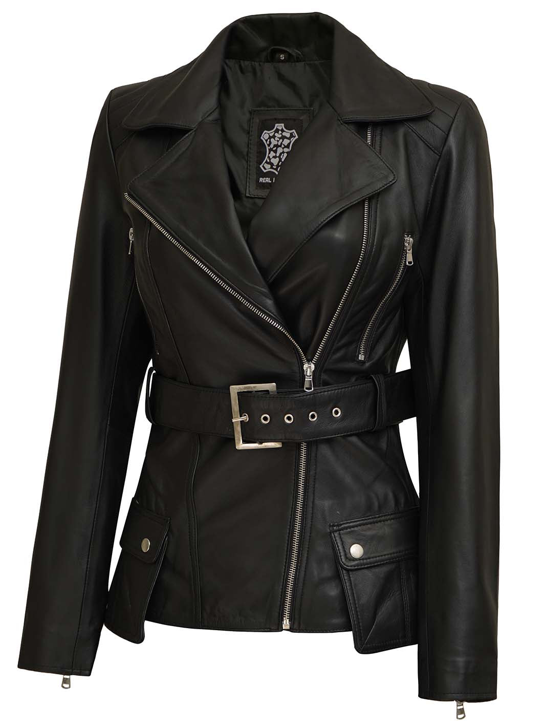 Victoria Women's Black Asymmetrical Leather Jacket | Biker Style