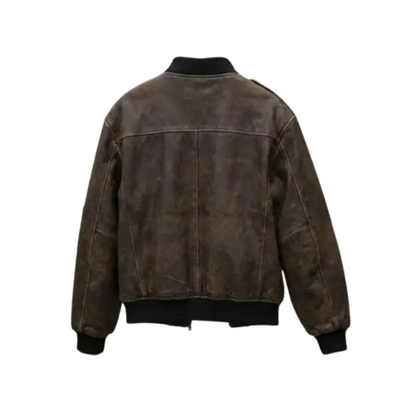 Vintage Distressed Brown Bomber Leather Jacket