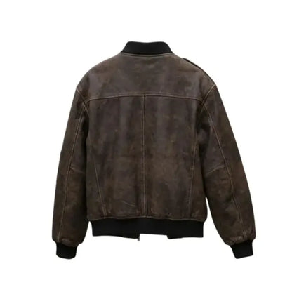 Vintage Distressed Brown Bomber Leather Jacket