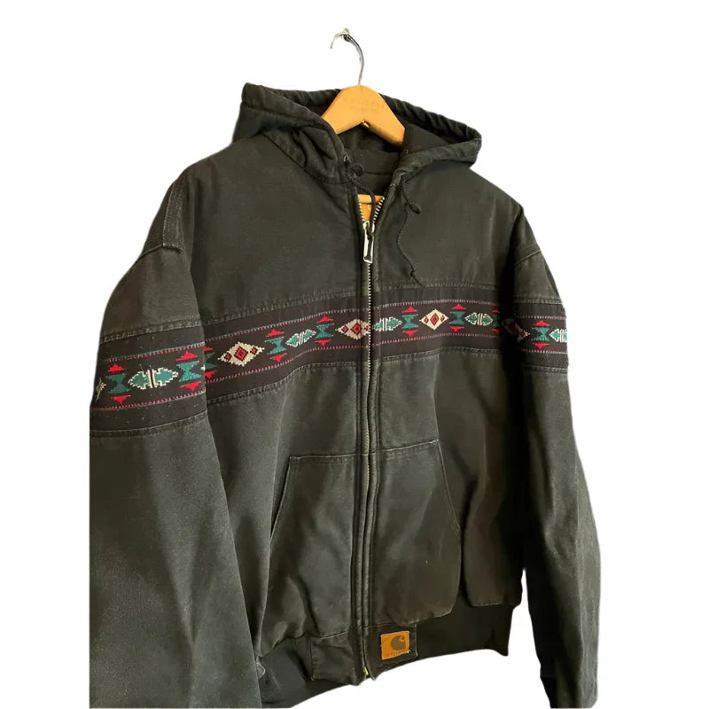 Vintage 90s Carhartt Aztec Pattern Canvas Zip Hooded Jacket Max Jackets
