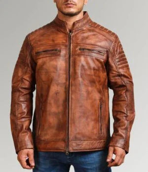 Mens Waxed Sheepskin Fashion Leather Jacket Elegant Brown Max Jackets