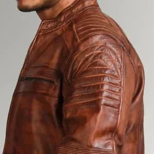 Mens Waxed Sheepskin Fashion Leather Jacket Elegant Brown Max Jackets