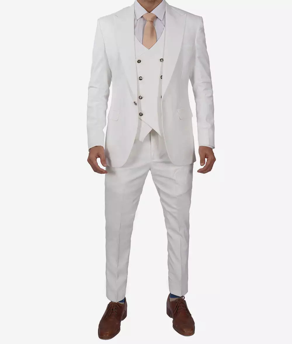 Antonio Men's Peak Lapel Off-White 3-Piece Slim Fit Suit