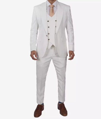 Antonio Men's Peak Lapel Off-White 3-Piece Slim Fit Suit