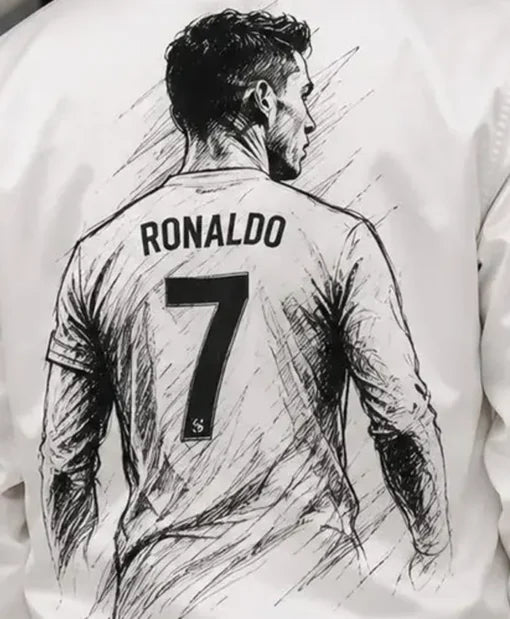 Cristiano Ronaldo CR7 White Satin Bomber Jacket