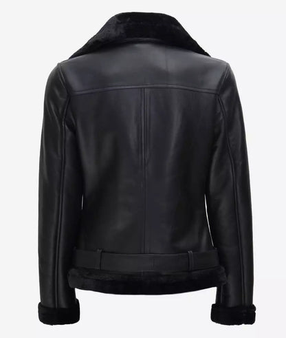 Agnes Asymmetrical Black Shearling Leather Jacket Womens Max Jackets