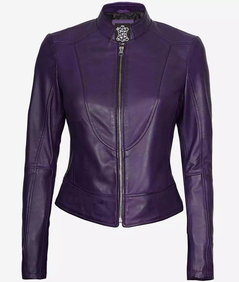 Amy Womens Vintage Purple Leather Biker Jacket Max Jackets