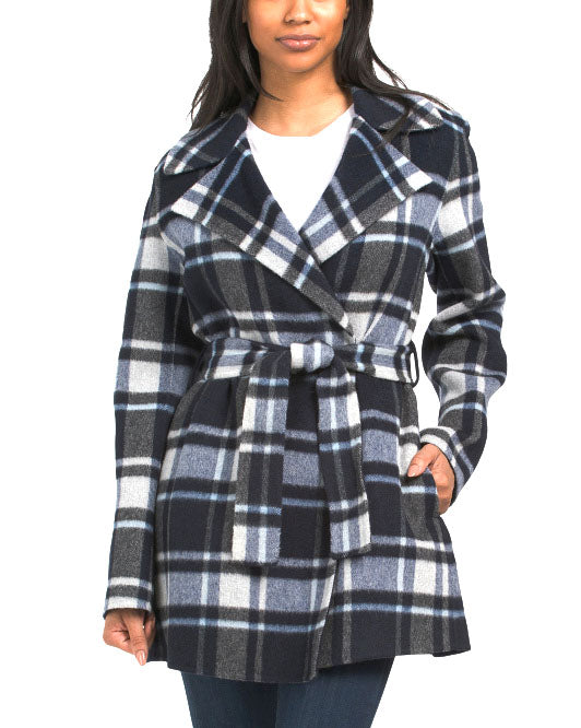 Theory Women's Belted Overlay Multi Alps Plaid Max Jackets