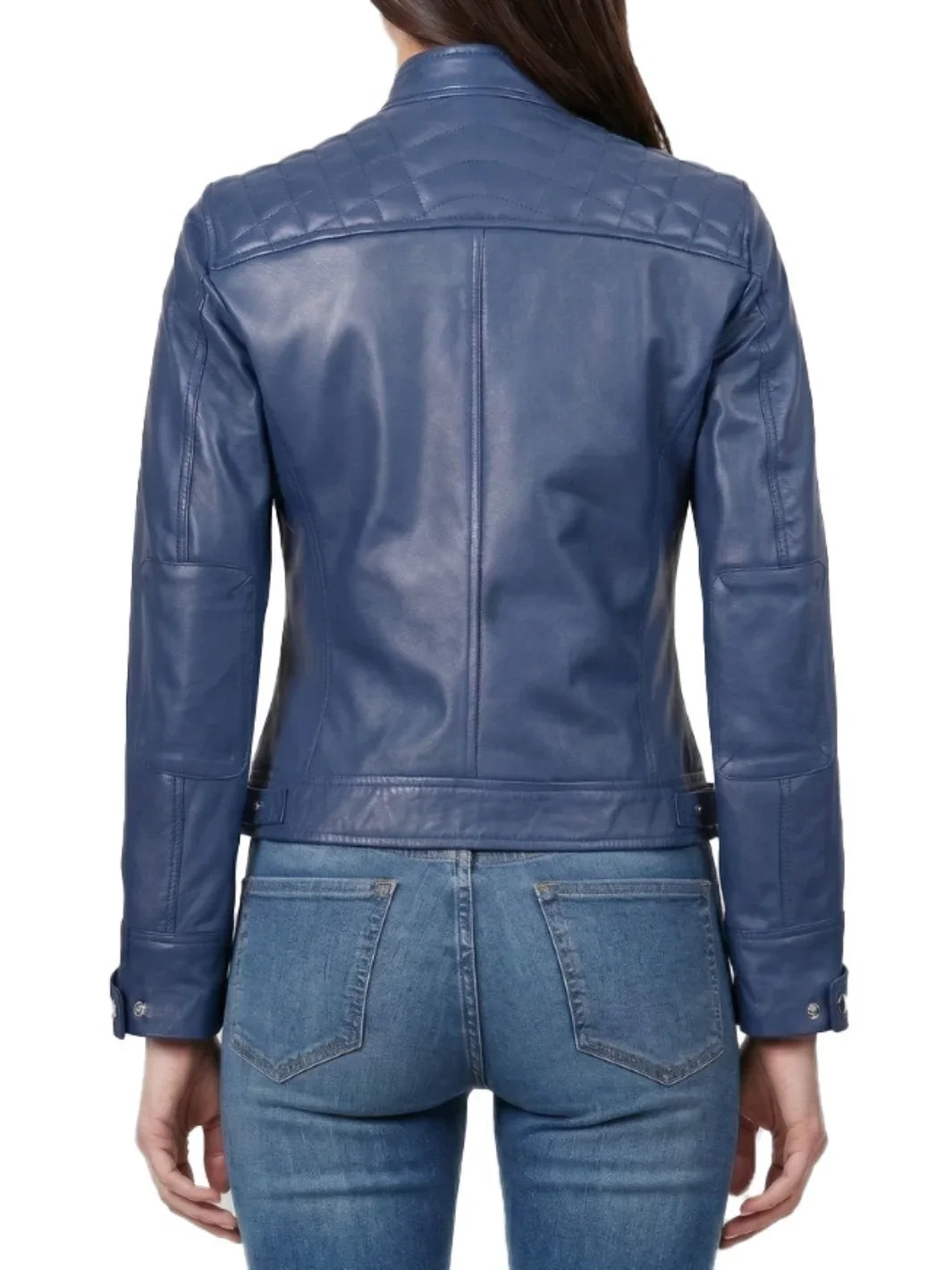 Women's Blue Quilted Leather Cafe Racer Jacket