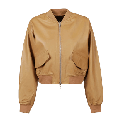 Tan Brown Sheep Leather Bomber Jacket Women