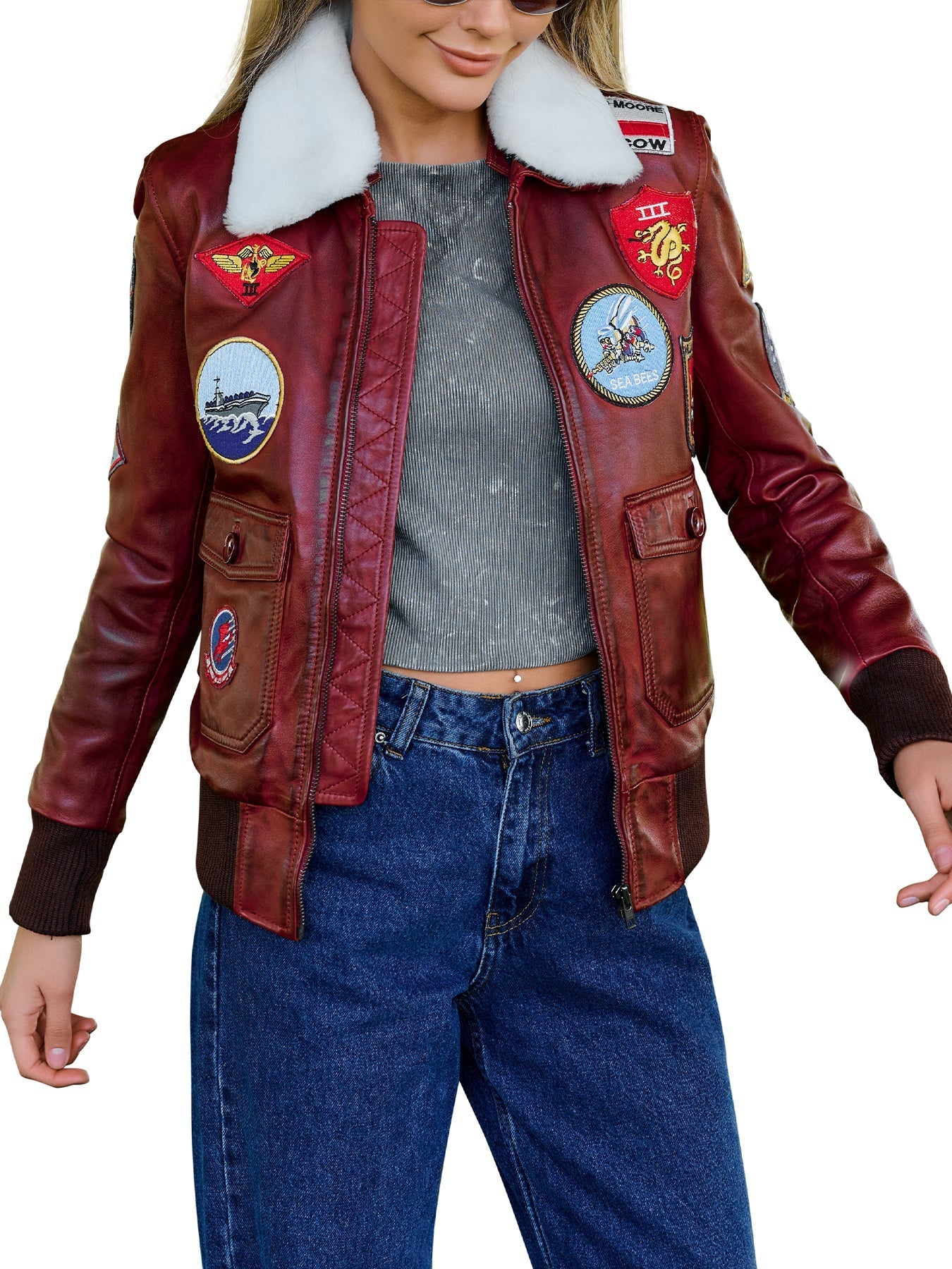 Amanda Reddish Brown A2 Leather Bomber Jacket Max Jackets