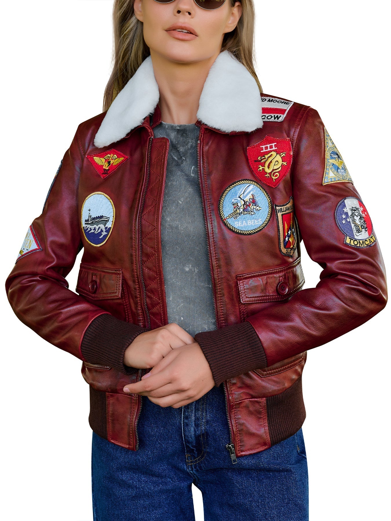 Amanda Reddish Brown A2 Leather Bomber Jacket Max Jackets