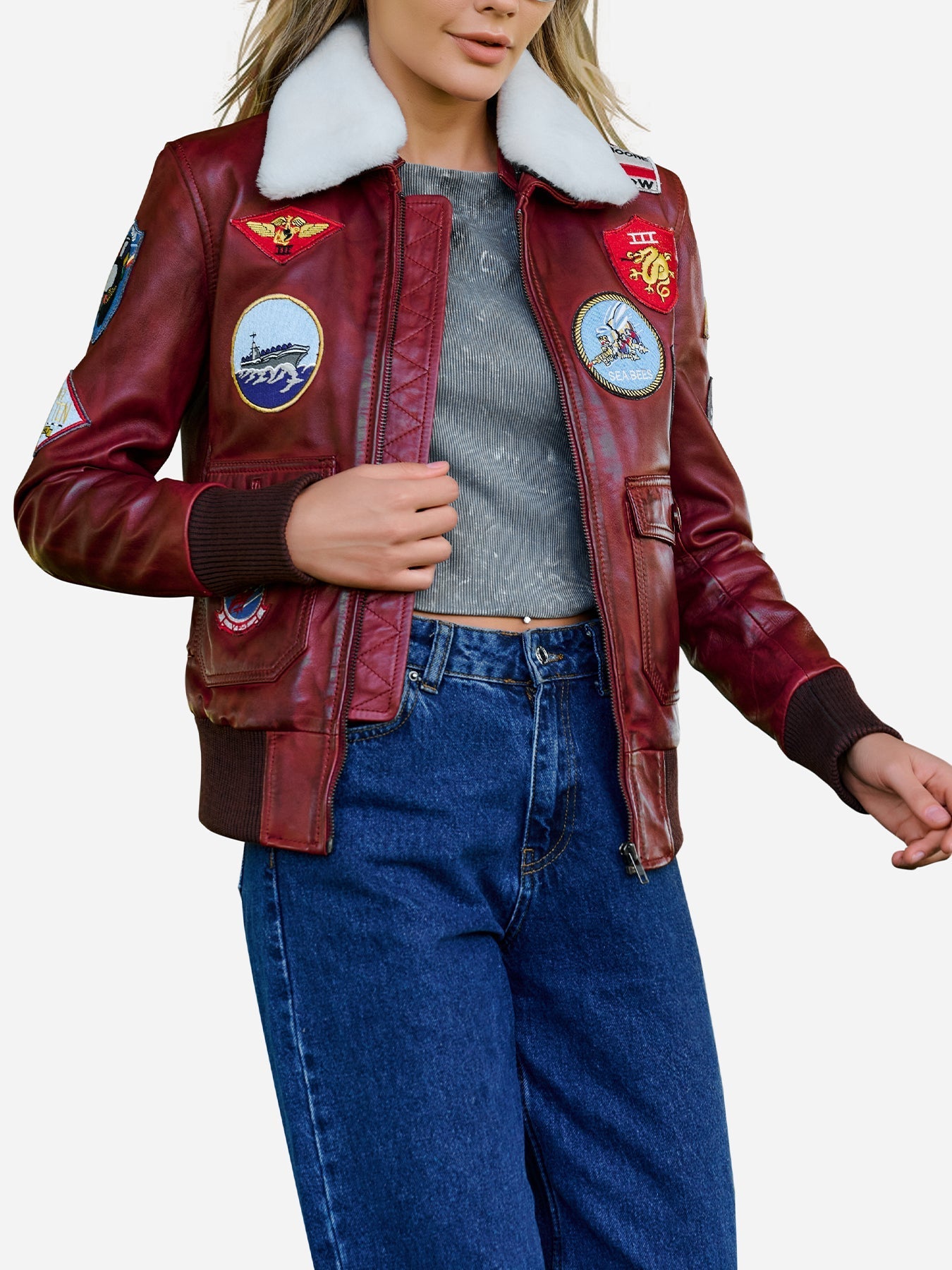 Amanda Reddish Brown A2 Leather Bomber Jacket Max Jackets