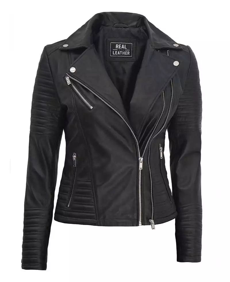Women's Real Leather Black Asymmetrical Biker Style Jacket