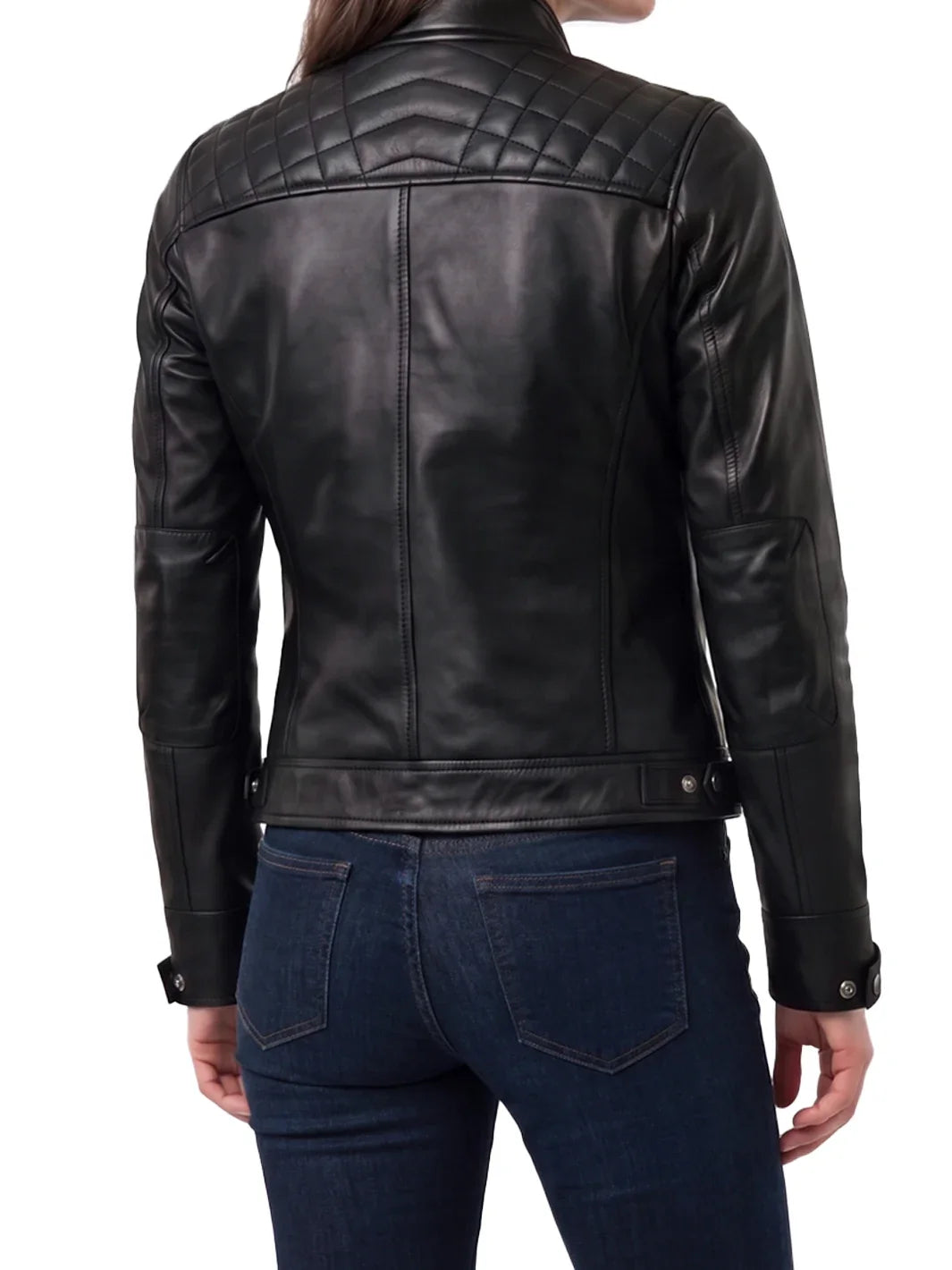 Women Black Quilted Biker Style Leather Jacket