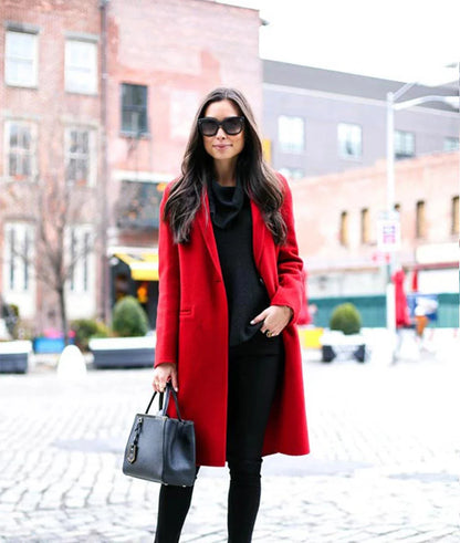 Women's Single-Breasted Red Wool Walker Coat