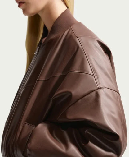 Women's Nike Therma-FIT Brown Leather Bomber Jacket