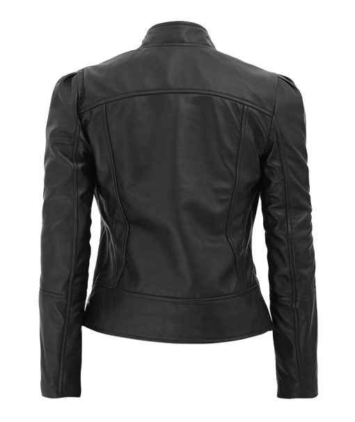 Women’s Slim Fit Black Leather Jacket Max Jackets