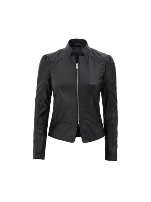 Women’s Slim Fit Black Leather Jacket Max Jackets