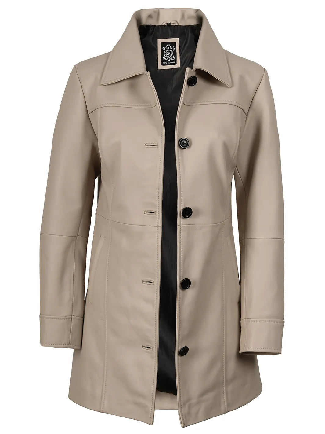 Kandis Women's Beige Real Leather Car Coat