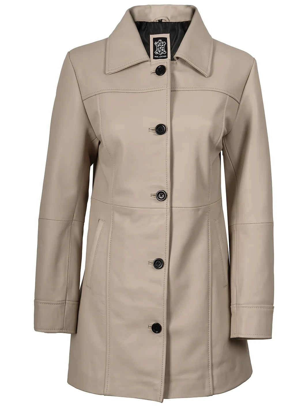 Kandis Women's Beige Real Leather Car Coat