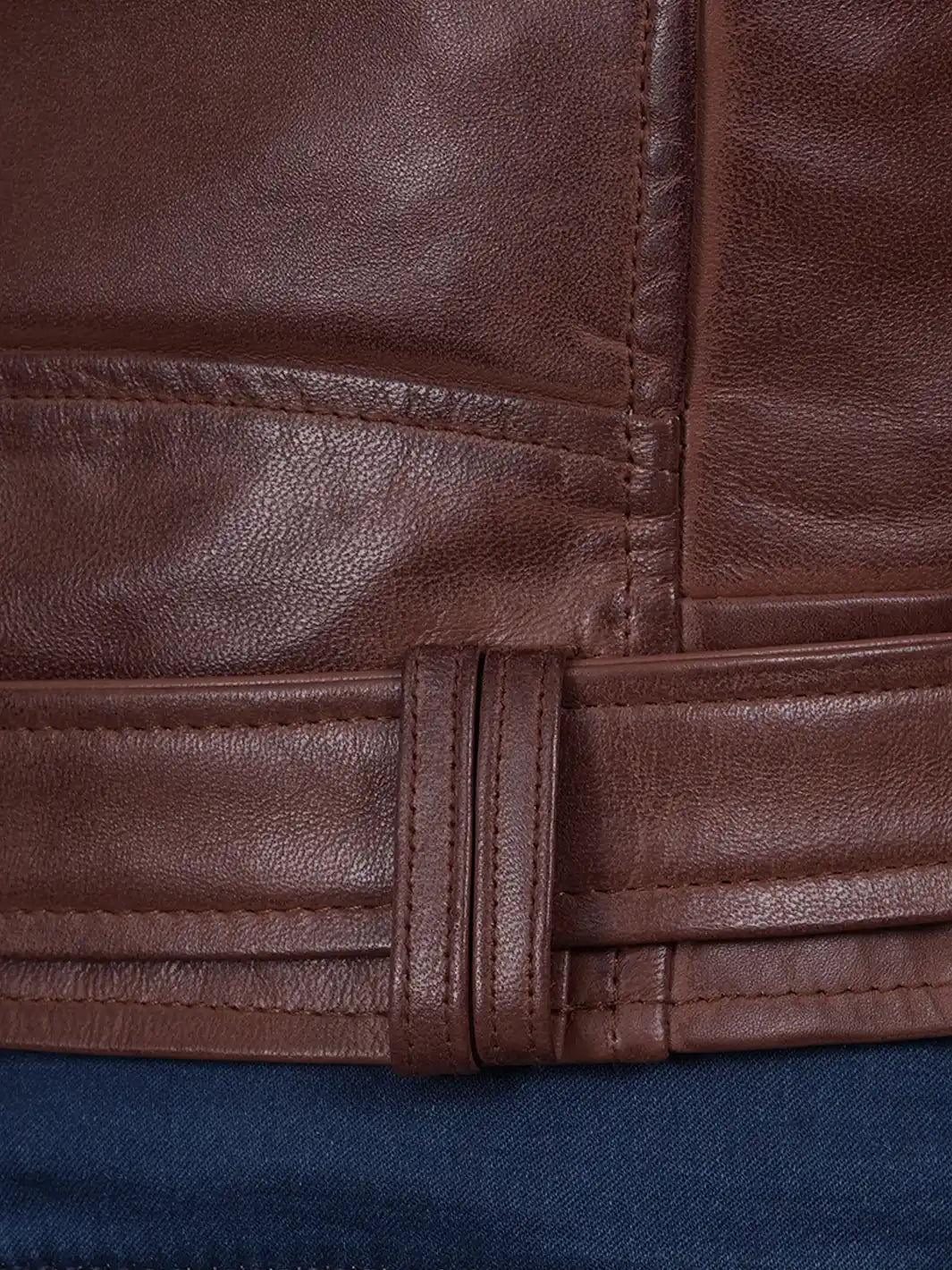 Women's Cognac Brown Lambskin Biker Jacket — Asymmetrical Collar