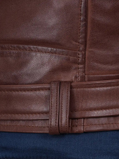 Women's Cognac Brown Lambskin Biker Jacket — Asymmetrical Collar