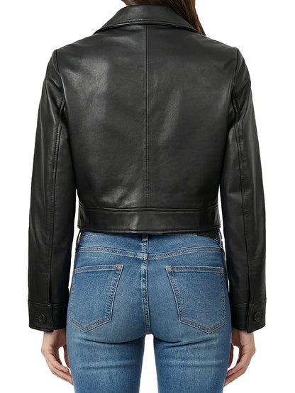 Freddie Women’s Black Harrington Cropped Real Leather Jacket